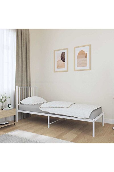 Concept Cadru de pat metalic cu tăblie, alb, 80x200 cm