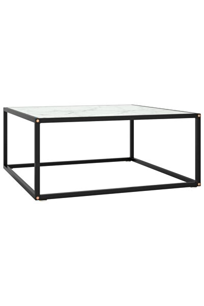 Concept Masă de cafea, neagră cu sticlă marmorată albă, 80x80x35 cm