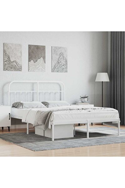 Concept Μεταλλικό σκελετό κρεβατιού με κεφαλάρι, λευκό, 135x190 εκ.