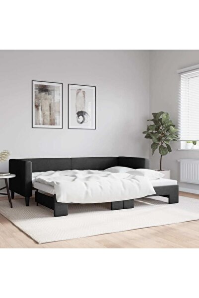Concept Κρεβάτι ημέρας με προέκταση, μαύρο, 80x200 cm, ύφασμα
