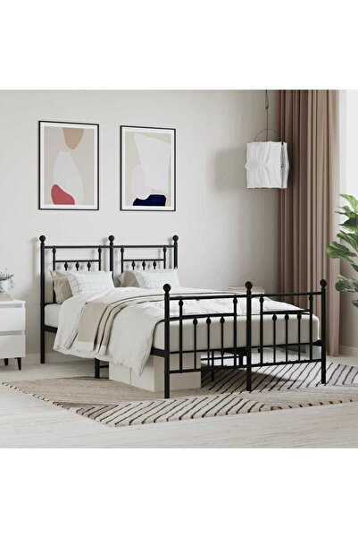 Concept Cadru pat metalic cu tăblie de cap/picioare, negru, 120x190 cm