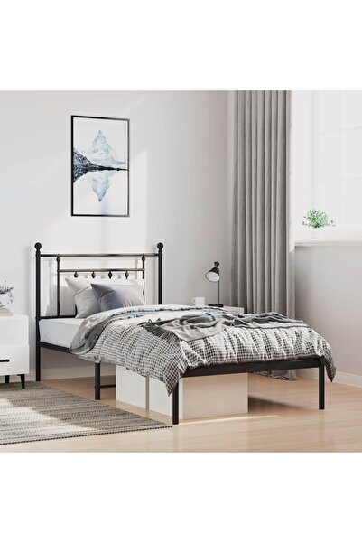Concept Μεταλλικό σκελετό κρεβατιού με κεφαλάρι, μαύρο, 100x190 εκ.