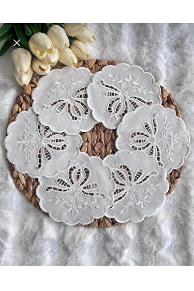 İNCİ ÇEYİZ 6 قطع من مناديل الكوكتيل وقواعد الأكواب المصنوعة من القماش الأبيض ...