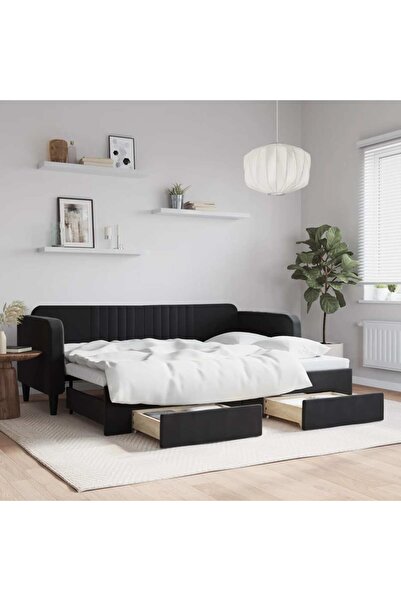 Concept Κρεβάτι ημέρας με επέκταση και συρτάρια, μαύρο, 80x200 cm, Βελούδο