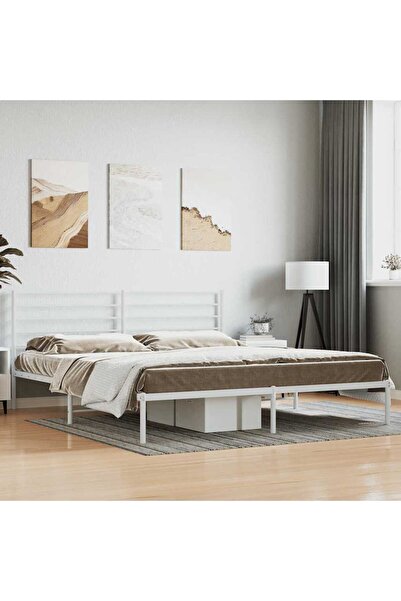 Concept Μεταλλικό σκελετό κρεβατιού με κεφαλάρι, λευκό, 200x200 εκ.