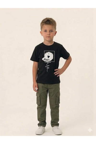 İncili تي شيرت Boy's Black Hat مطبوع - تي شيرت بأكمام قصيرة ورسومات منقوش قطن