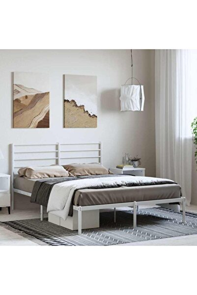 Concept Cadru de pat metalic cu tăblie, alb, 150x200 cm