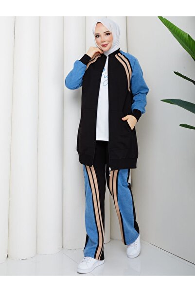 moda4b Σετ Γυναικεία Αθλητικά Ρούχα 3 Τεμαχίων Βαμβακερό Τζιν με Λεπτομέρεια ...