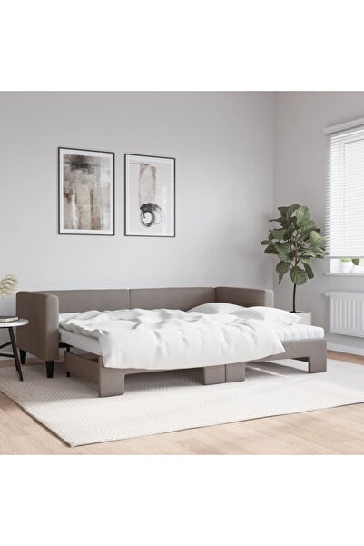 Concept Κρεβάτι ημέρας με προέκταση και στρώματα, γκρι-μπεζ, 80x200 cm, ύφασμα