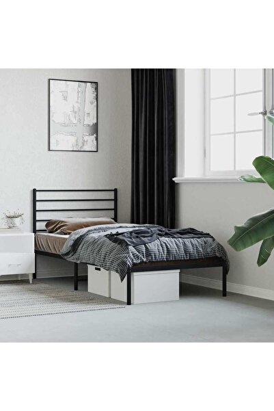 Concept Μεταλλικό σκελετό κρεβατιού με κεφαλάρι, μαύρο, 90x190 εκ.
