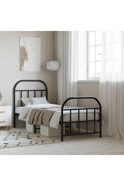 Concept Μεταλλικό σκελετό κρεβατιού με κεφαλάρι/πόδι, μαύρο, 75x190 εκ.