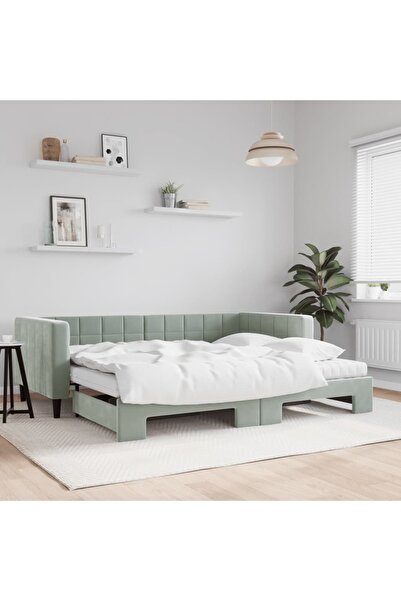 Concept Κρεβάτι ημέρας με προέκταση και στρώματα, ανοιχτό γκρι 90x200 εκ. Βελ...