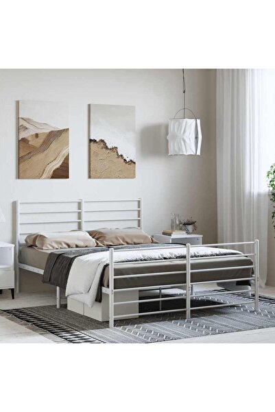 Concept Μεταλλικό σκελετό κρεβατιού με κεφαλάρι, λευκό, 150x200 εκ.