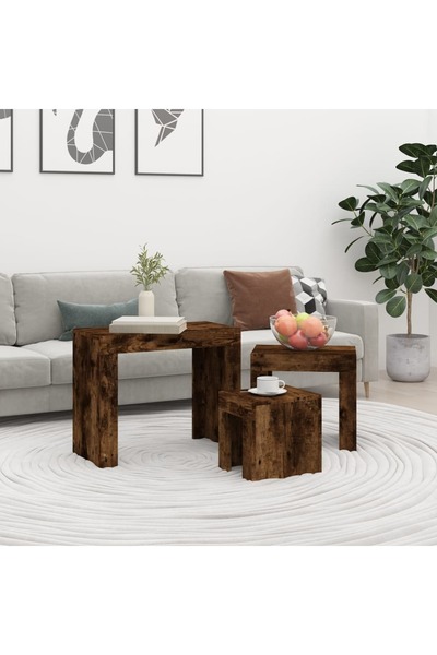 Concept Măsuțe de cafea suprapuse, 3 piese, stejar afumat, lemn stratificat