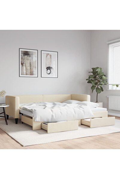 Concept Κρεβάτι ημέρας με επέκταση και συρτάρια, κρεμ, 80x200 cm, ύφασμα