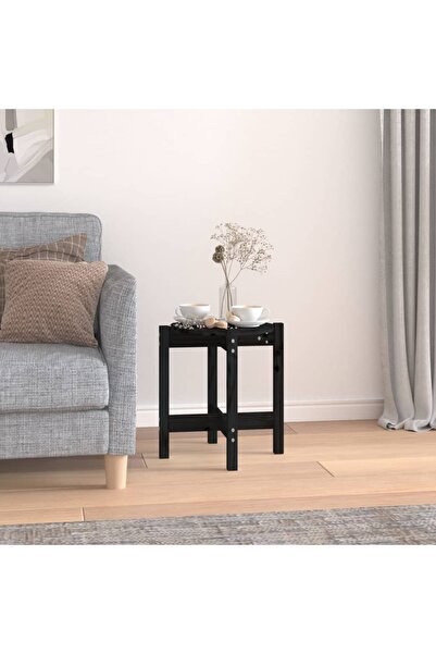 Concept Masă de cafea, neagră, Ø 42,5x45 cm, lemn masiv de pin