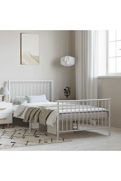Concept Σκελετός κρεβατιού με κεφαλάρι και υποπόδιο, λευκό, ατσάλι