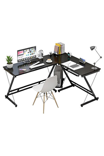 Arabest مكتب عمل على شكل حرف L، أسود