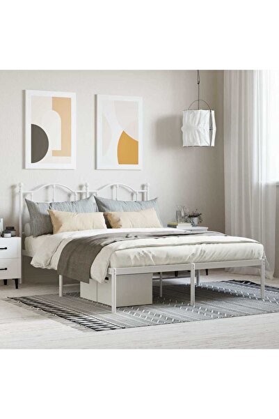 Concept Μεταλλικό σκελετό κρεβατιού με κεφαλάρι, λευκό, 140x200 εκ.