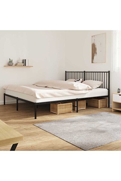 Concept Cadru de pat metalic cu tăblie, negru, 180x200 cm