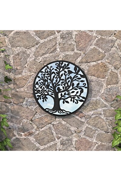 Concept Oglindă de grădină rotundă, negru, 60x2,5 cm, fier, uz exterior