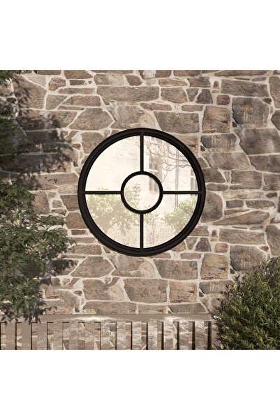 Concept Oglindă de grădină rotundă, negru, 60x4 cm, fier, uz exterior