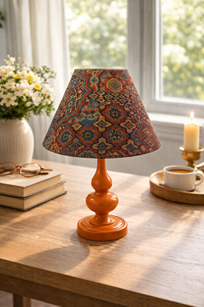 Natiorj Elite Serisi Turuncu Ayaklı Kadife Abajur Şapkalı Masa Lambası Yatak ...