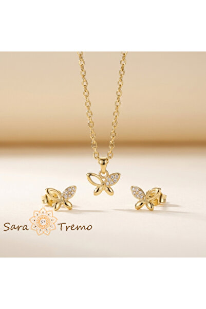 SaraTremo Delicate Butterfly Set – 14K Gold Plated Jewelry Set with Zirconia ...