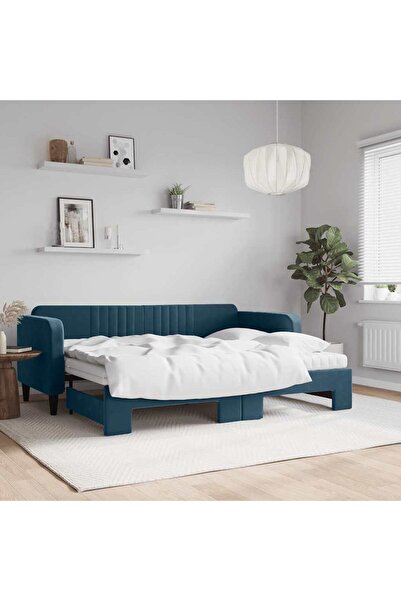 Concept Κρεβάτι ημέρας με προέκταση και στρώμα, μπλε, 80x200 cm, Βελούδο