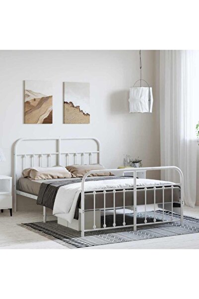 Concept Μεταλλικό σκελετό κρεβατιού με κεφαλάρι, λευκό, 135x190 εκ.