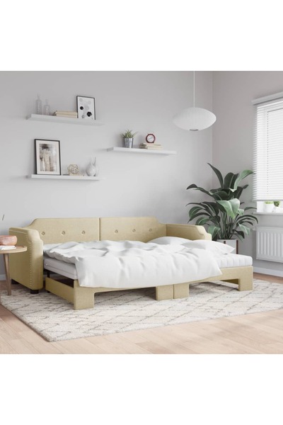 Concept Pat de zi cu extensie și saltele, crem, 90x200 cm, material textil