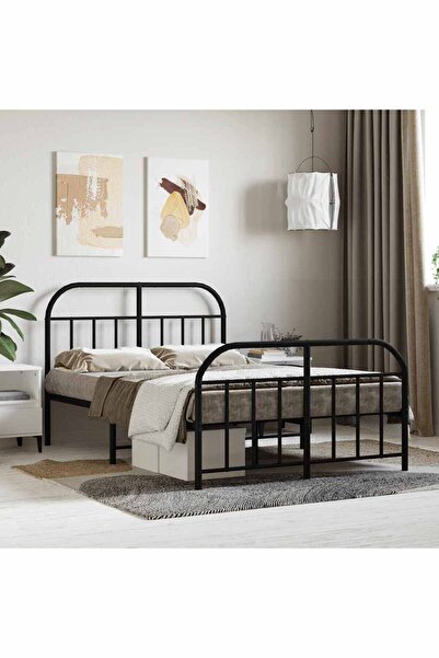 Concept Cadru de pat metalic cu tăblie/picior, negru, 120x190 cm