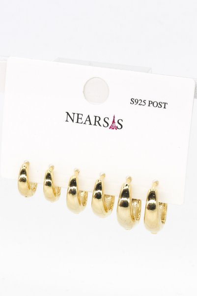 Nearsis Set of Six Curved Hoop Earrings with Zircon Stones