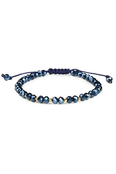 One Gold Bracelet with 10 beads 14K Gold "585" and Blue Crystals, adjustable