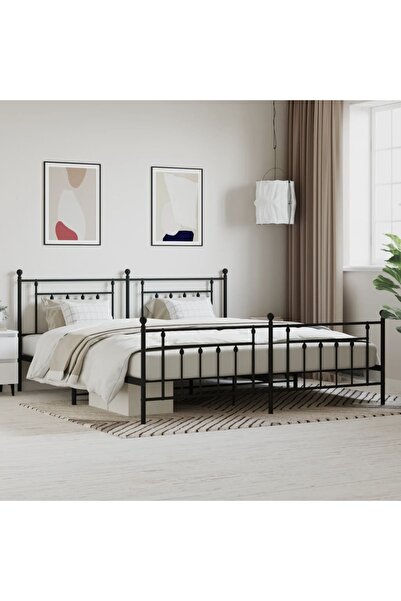 Concept Cadru pat metalic cu tăblii de cap/picioare, negru, 200x200 cm