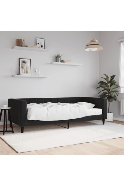 Concept Κρεβάτι ημέρας με στρώμα, μαύρο, 90x190 cm, Βελούδο