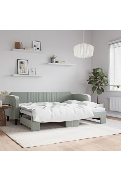 Concept Κρεβάτι ημέρας με προέκταση, ανοιχτό γκρι, 80x200 εκ., Βελούδο