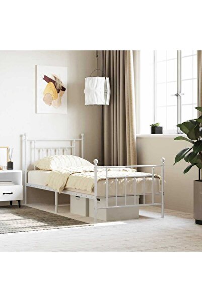 Concept Cadru de pat metalic cu tăblie de cap/picioare, alb, 80x200 cm