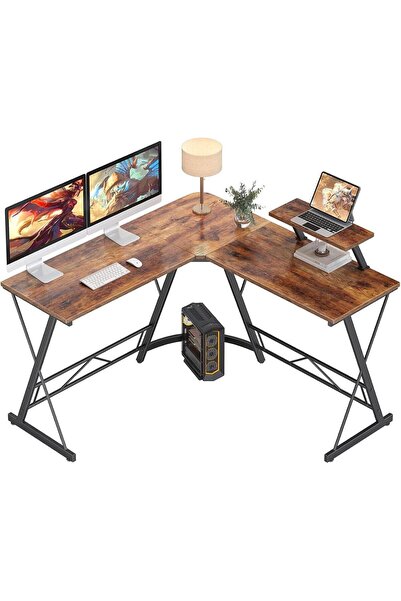 Arabest مكتب كمبيوتر على شكل حرف L، مع حامل شاشة دائري كبير، سهل التركيب (لون...