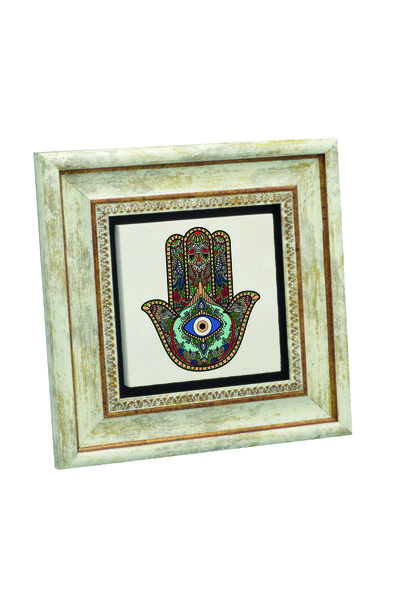 Sadrazam Hand of Fatima (Nazar Beaded) Printed Natural Stone Painting 20X20Kd...