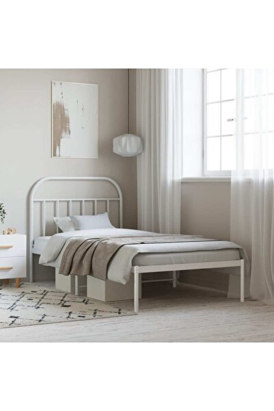 Concept Cadru de pat metalic cu tăblie, alb, 107x203 cm