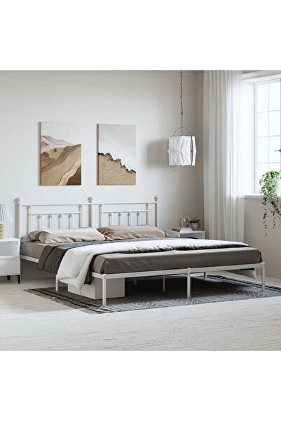 Concept Μεταλλικό σκελετό κρεβατιού με κεφαλάρι, λευκό, 193x203 εκ.