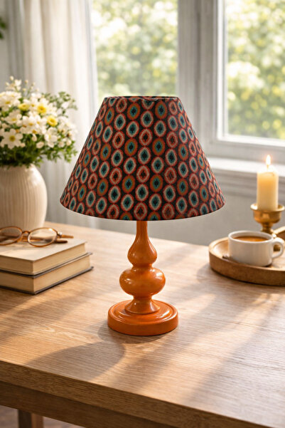 Natiorj Elite Serisi Turuncu Ayaklı Kadife Abajur Şapkalı Masa Lambası Yatak ...