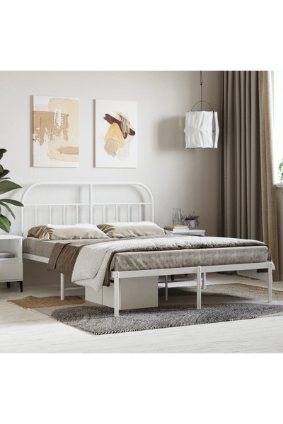 Concept Cadru de pat metalic cu tăblie, alb, 140x190 cm