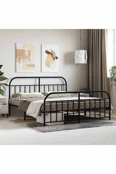 Concept Cadru de pat metalic cu tăblie/picior, negru, 160x200 cm