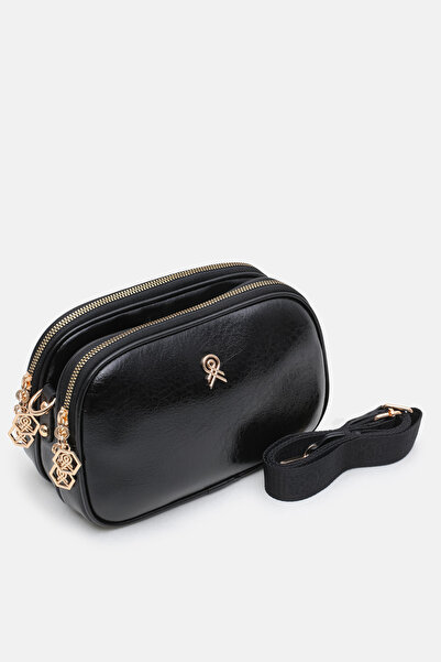 Cochines حقيبة كروس نسائية سوداء من كلاسيا جلد مكونة من حقيبة كتف أقسام مع حز...