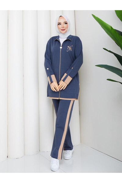 moda4b Σετ γυναικεία φόρμα 2 τεμαχίων, βαμβακερό, με φερμουάρ, ψηλό γιακά, αθ...