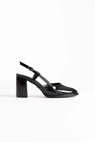 Belinora Μαύρα λουστρίνια γυναικεία παπούτσια με τακούνι TR18MS18A