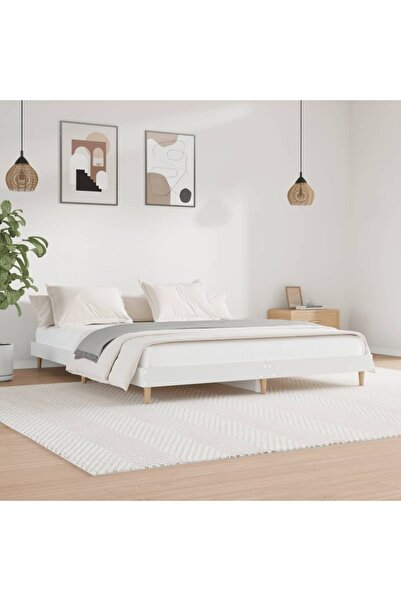 Concept Σκελετός κρεβατιού, λευκό, 200x200 εκ., επεξεργασμένο ξύλο