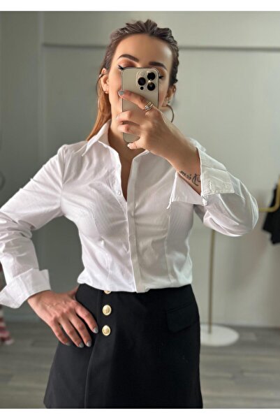 Derya Akyol قميص أساسي أبيض اللون قماش بوبلين